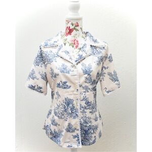 Cider Toile De Jouy Crochet Lace Trim Shirt